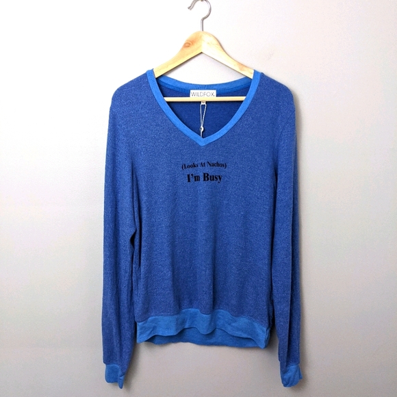 Wildfox Tops - Wildfox Soft Long Sleeve Blue Looks At Nachos Top